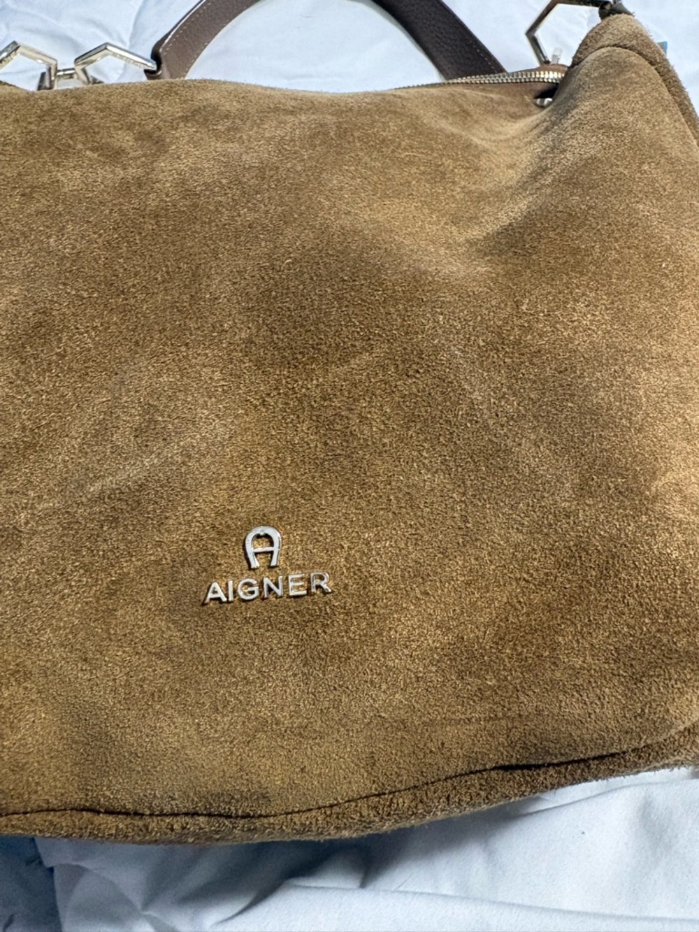 Etienne Aigner Brown Suede Shoulder Bag with Gold Hardware - Picture 2 of 13